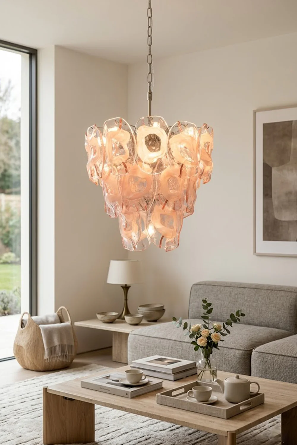 Frostelle Pink Glass Chandelier - Image 2