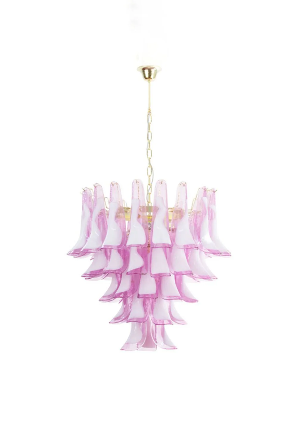 Fuchsia and White Art Glass Petal Tiered Chandelier
