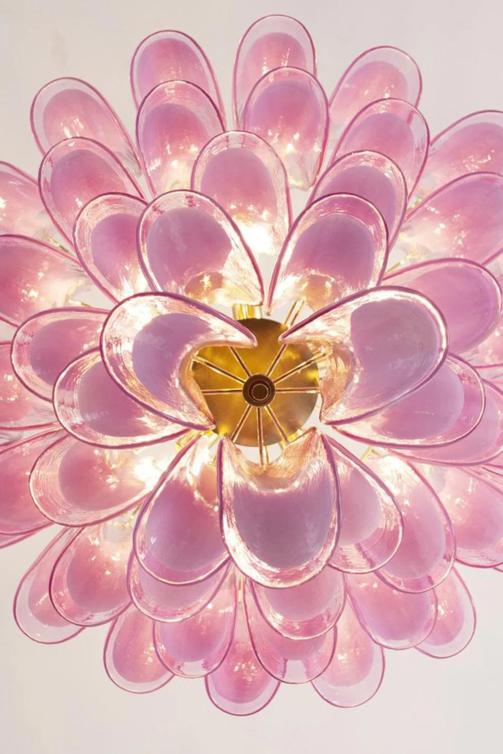 Fuchsia and White Art Glass Petal Tiered Chandelier - Image 10