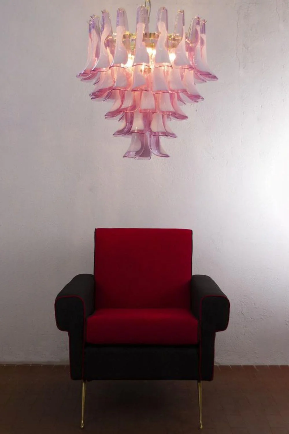 Fuchsia and White Art Glass Petal Tiered Chandelier - Image 2