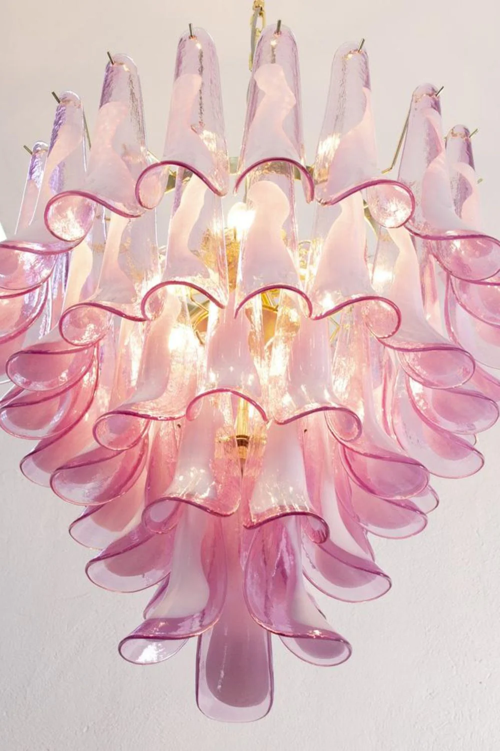 Fuchsia and White Art Glass Petal Tiered Chandelier - Image 5