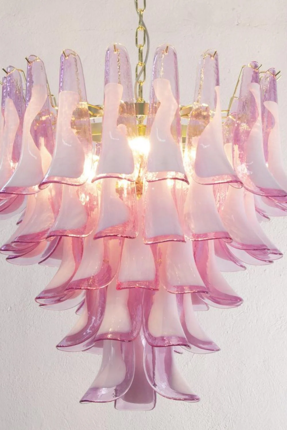 Fuchsia and White Art Glass Petal Tiered Chandelier - Image 6