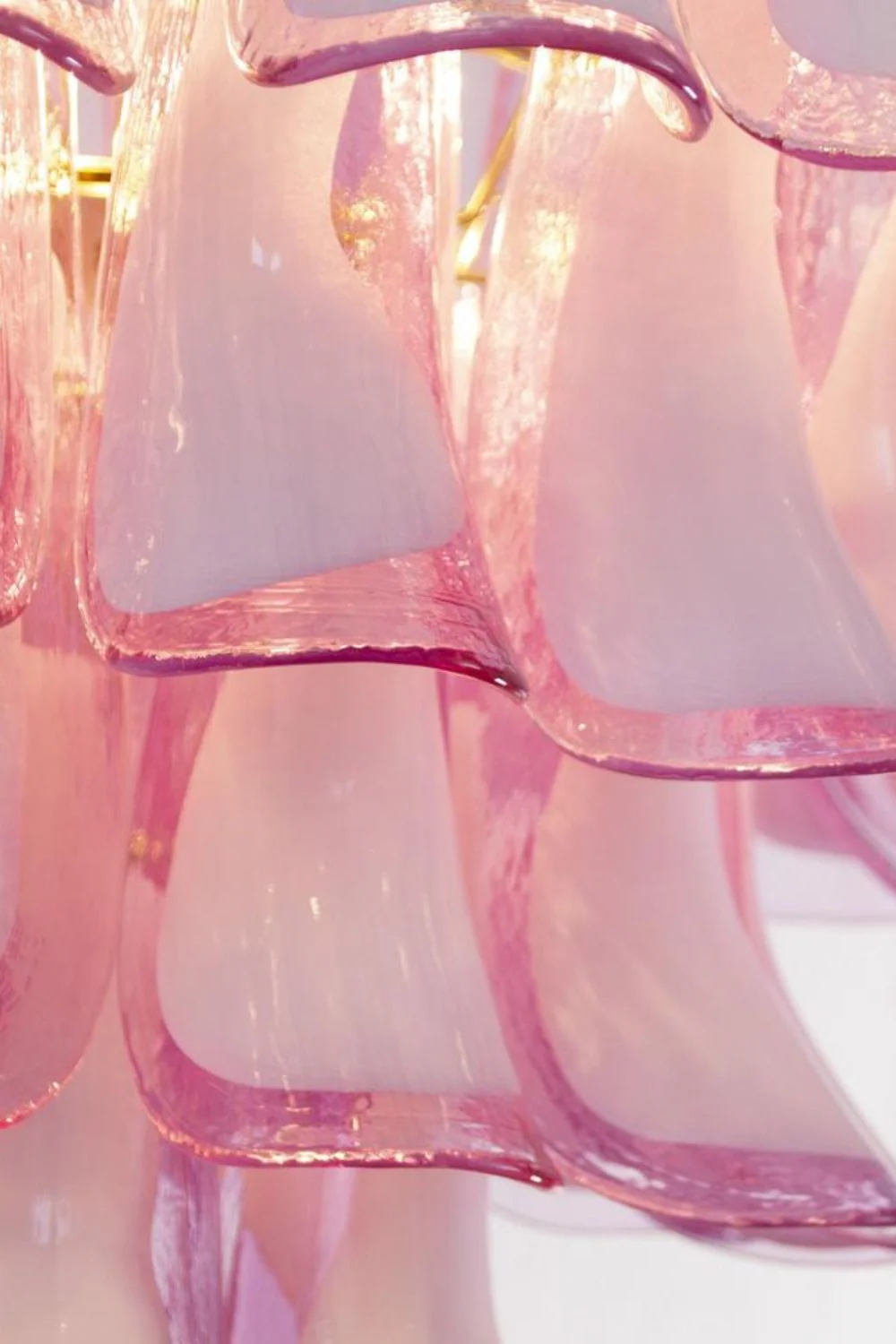 Fuchsia and White Art Glass Petal Tiered Chandelier - Image 9