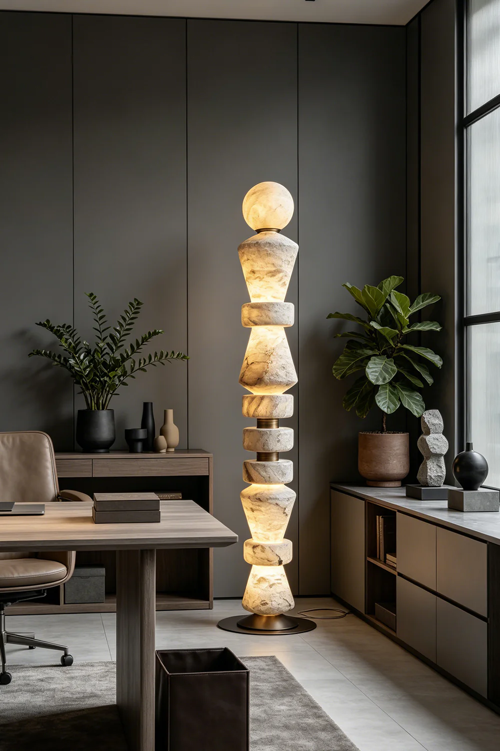 Horizon Obelisk Alabaster & Brass Floor Lamp - Image 4