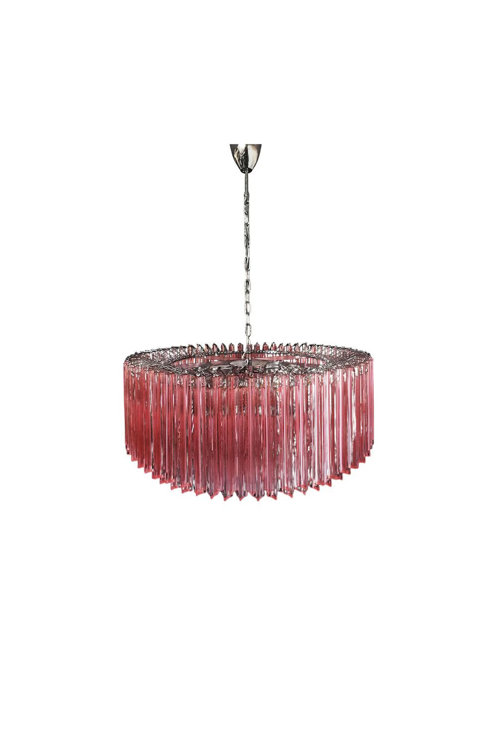 Large pink Art Triedri glass prism chandelier