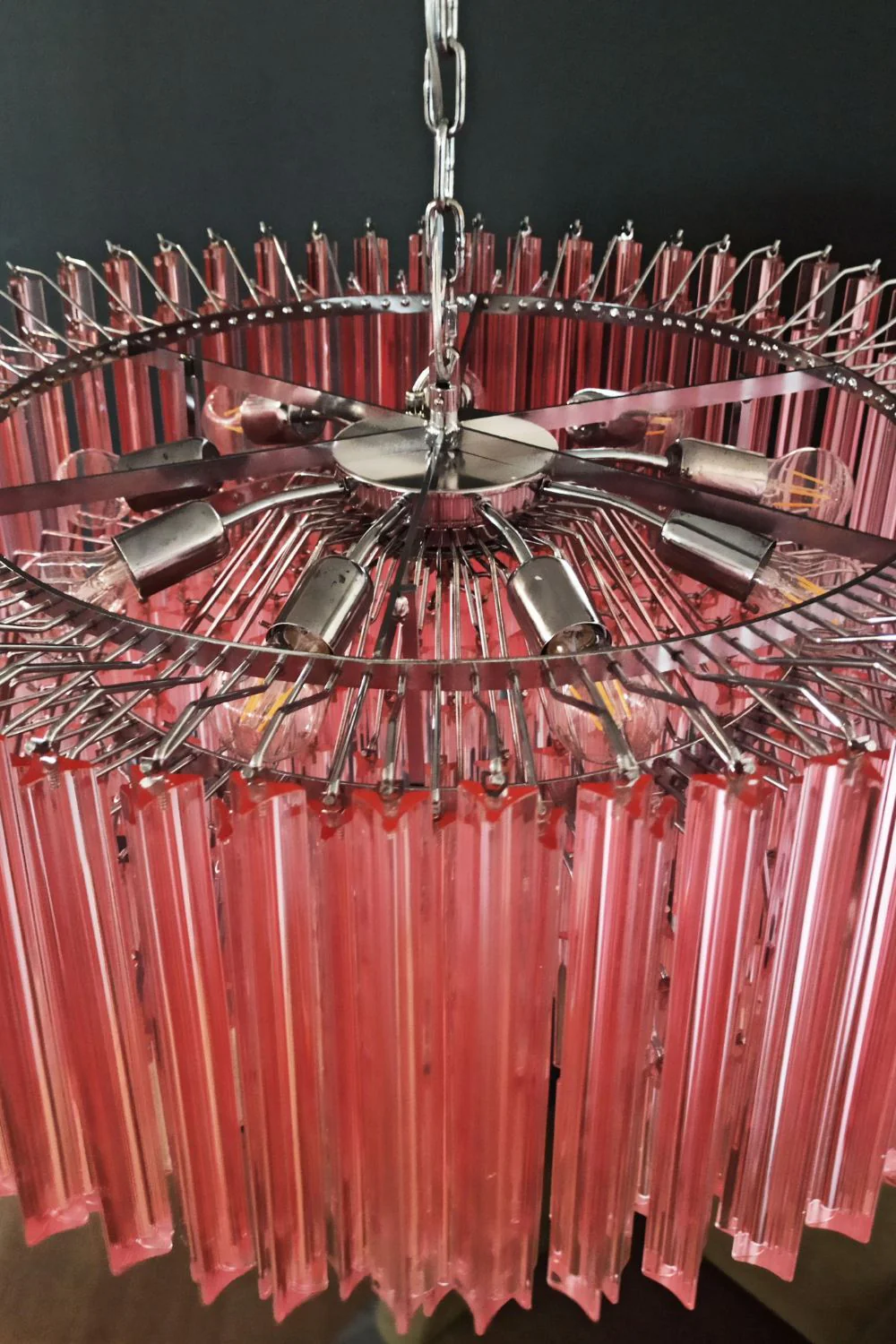 Large pink Art Triedri glass prism chandelier - Image 10