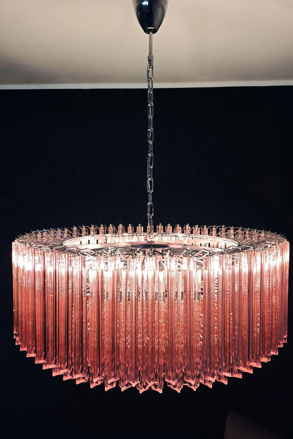 Large pink Art Triedri glass prism chandelier - Image 7