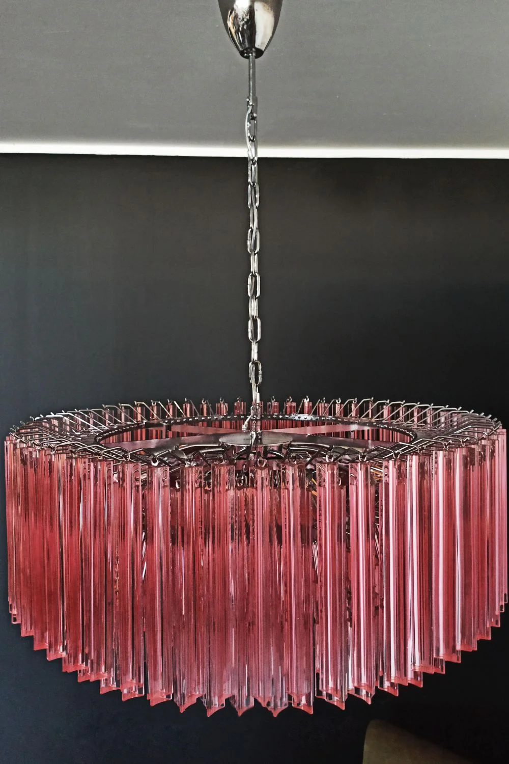 Large pink Art Triedri glass prism chandelier - Image 8