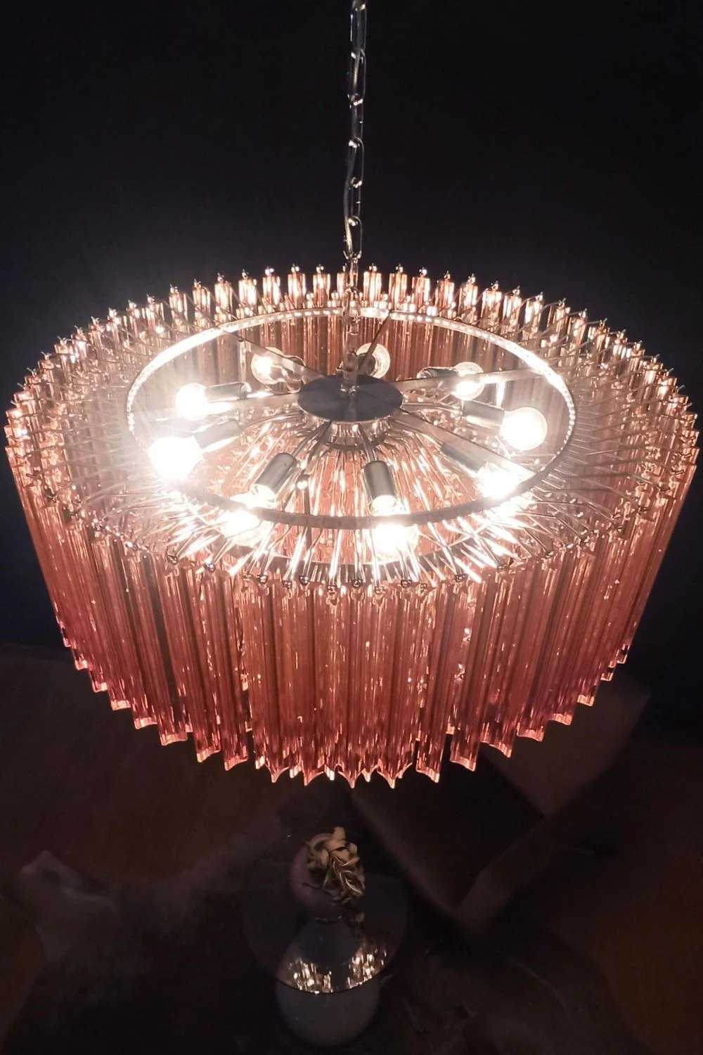Large pink Art Triedri glass prism chandelier - Image 9