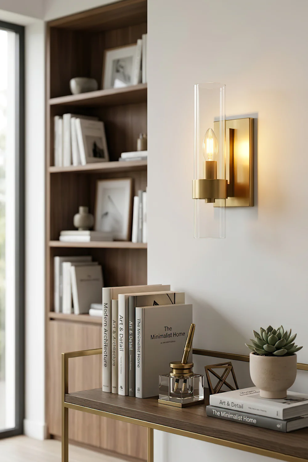 Linear Metallic Brass Glass Wall Sconce - Image 3