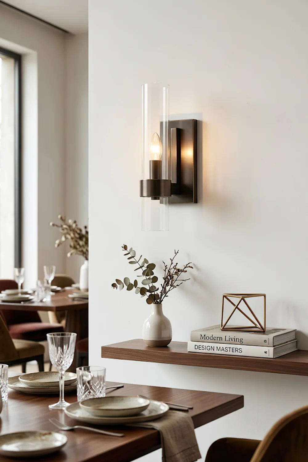 Linear Metallic Brass Glass Wall Sconce - Image 4