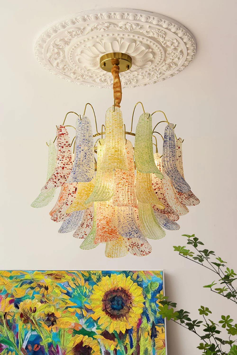 Mazzega Art Petal Stained Glass Chandelier - Image 7