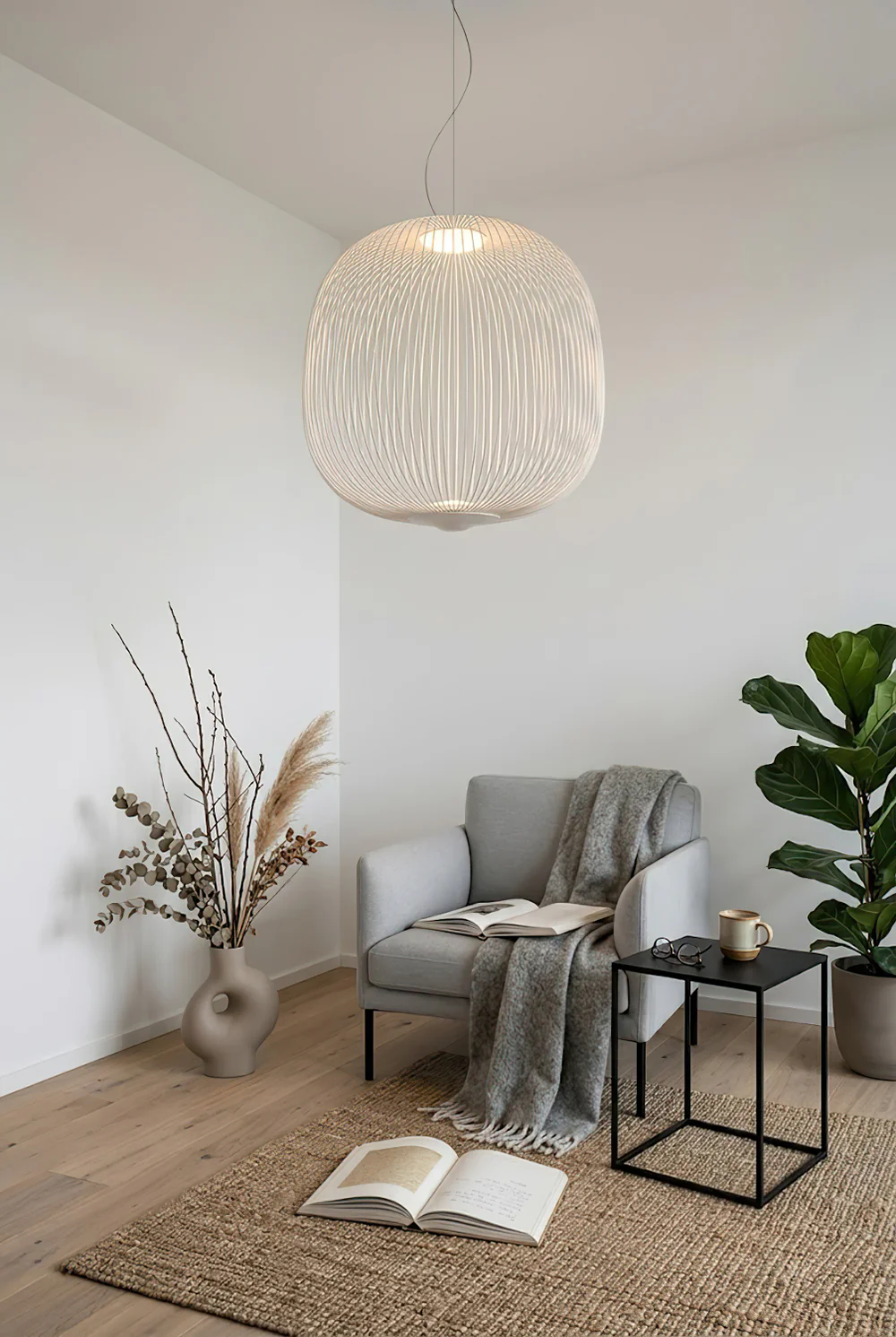 Minimalist Elliptical Wire Cage Pendant Light - Image 5