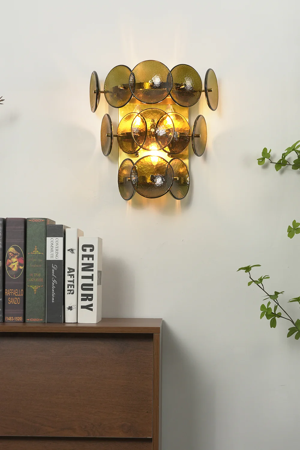 Olive Green Disc Hammered Glass Wall Lamp - Image 2