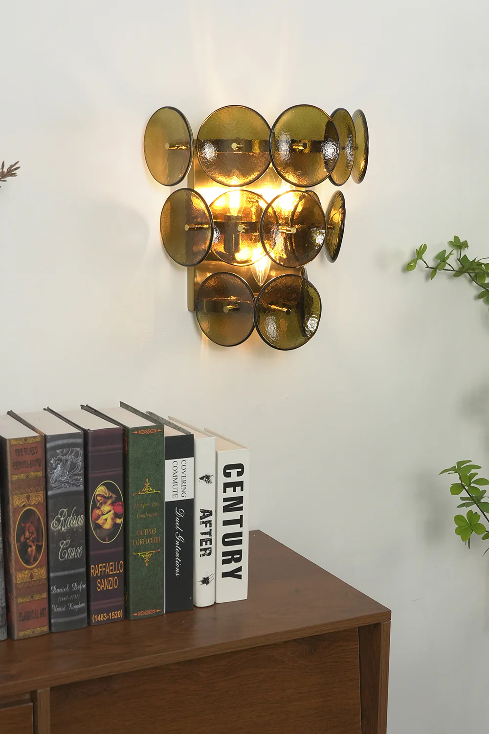 Olive Green Disc Hammered Glass Wall Lamp - Image 4