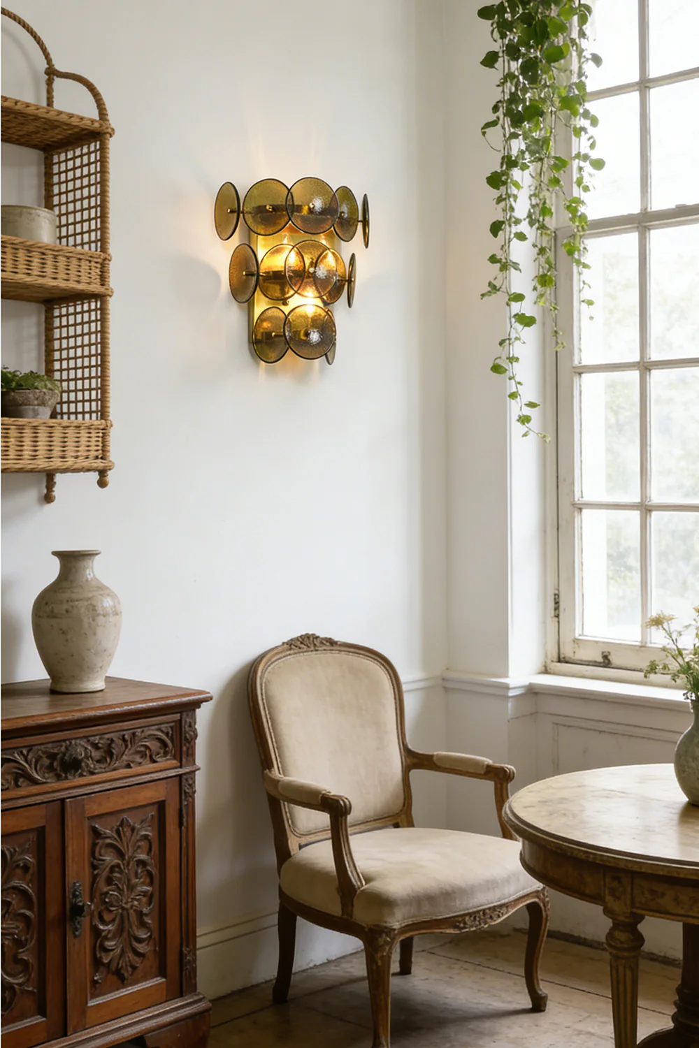 Olive Green Disc Hammered Glass Wall Lamp - Image 5