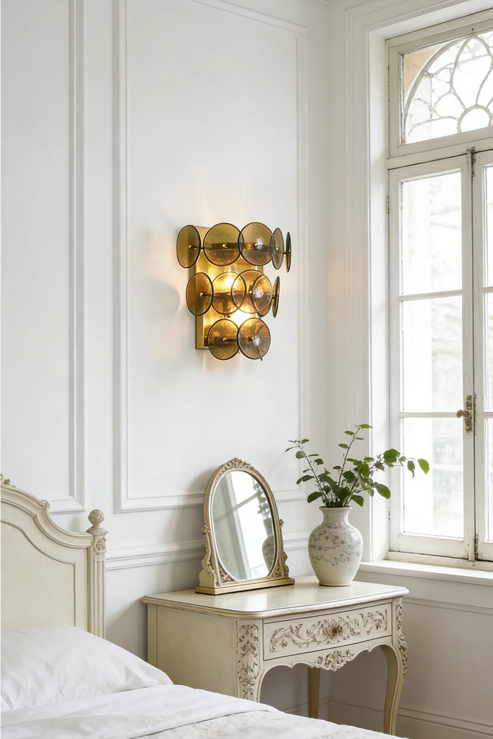 Olive Green Disc Hammered Glass Wall Lamp - Image 6