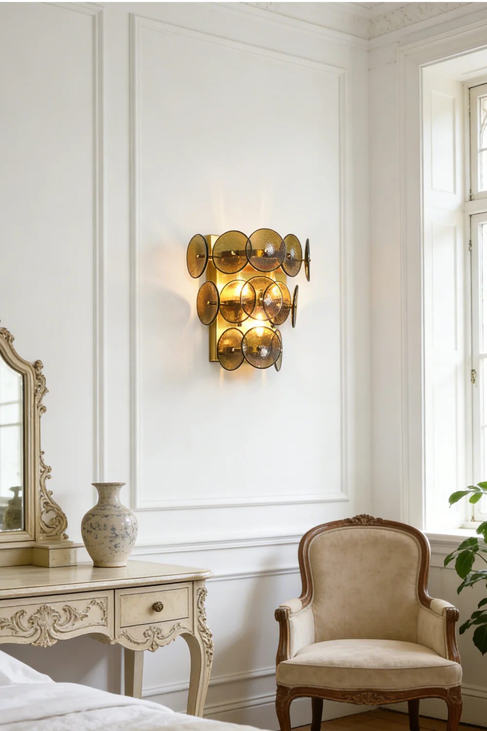 Olive Green Disc Hammered Glass Wall Lamp - Image 8
