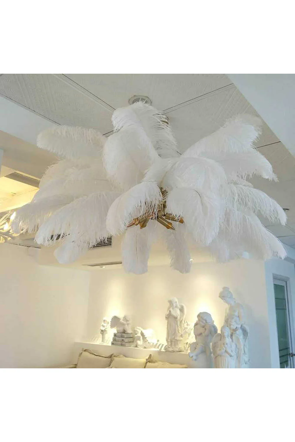 Brass Ostrich Feather Chandeliers - Image 9