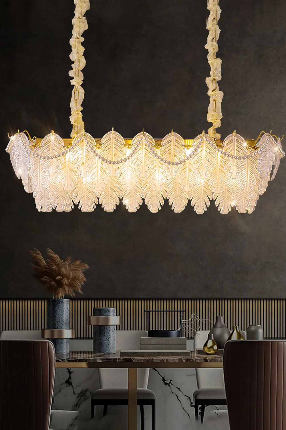 Pearl Glass Leaf Chandelier - Image 5