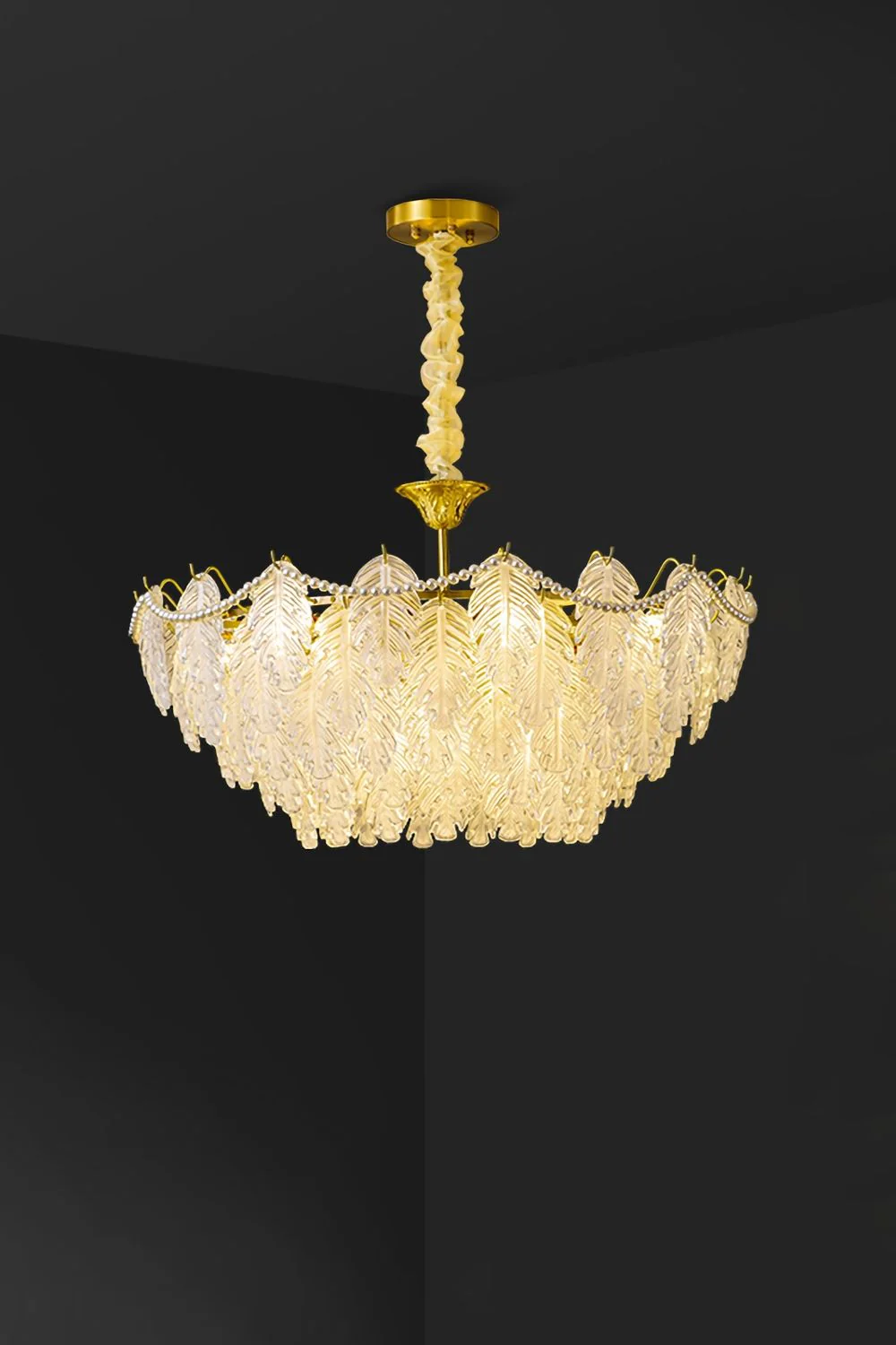 Pearl Glass Leaf Chandelier - Image 6