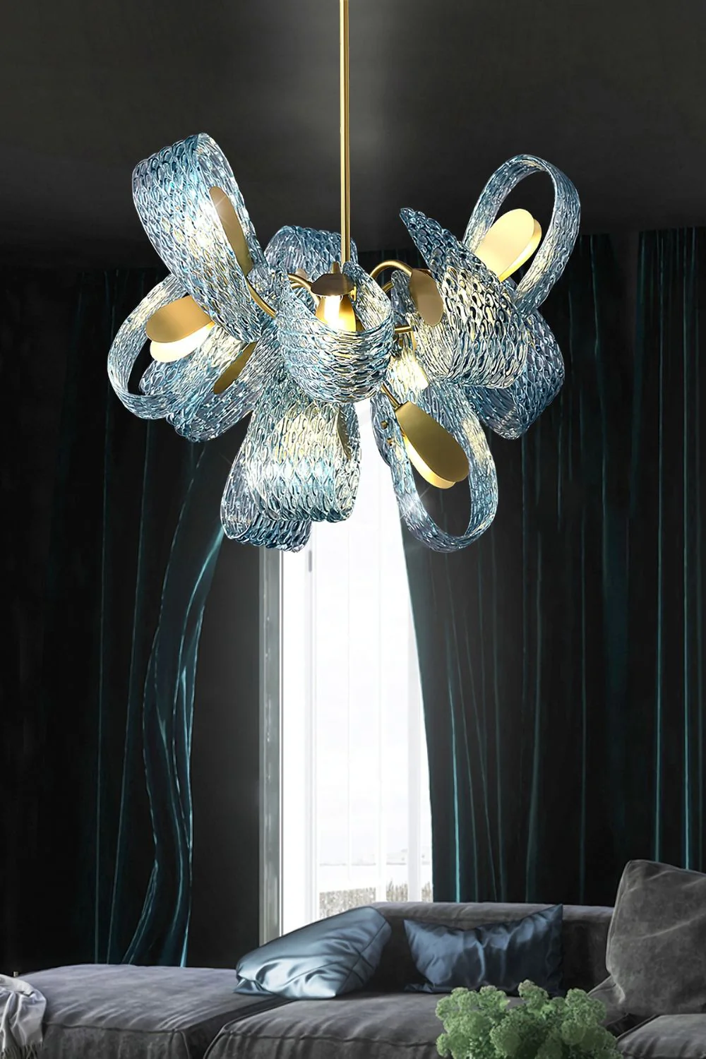 Petal Blue Glass Chandelier - Image 5