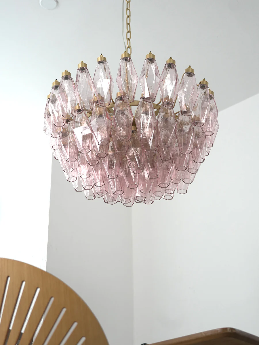 Pink Art Glass Polyhedron Tiered Chandelier - Image 14