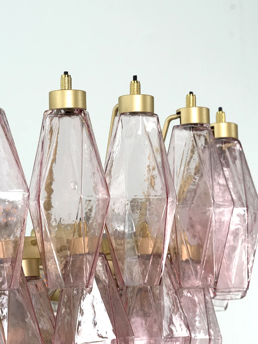 Pink Art Glass Polyhedron Tiered Chandelier - Image 15