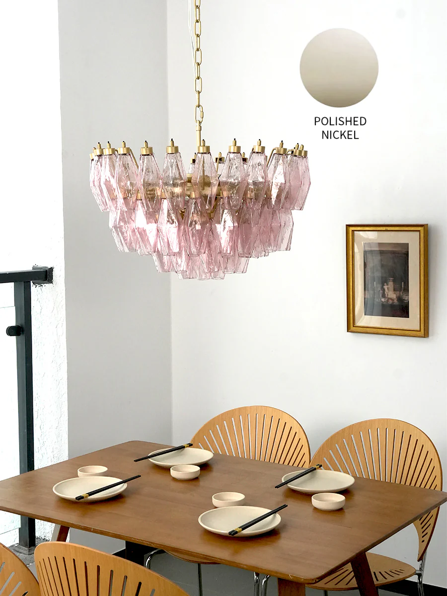 Pink Art Glass Polyhedron Tiered Chandelier - Image 18