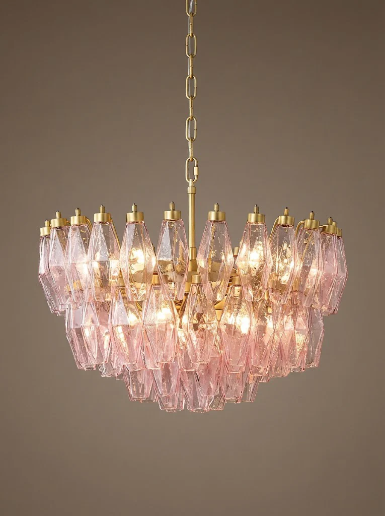 Pink Art Glass Polyhedron Tiered Chandelier - Image 19