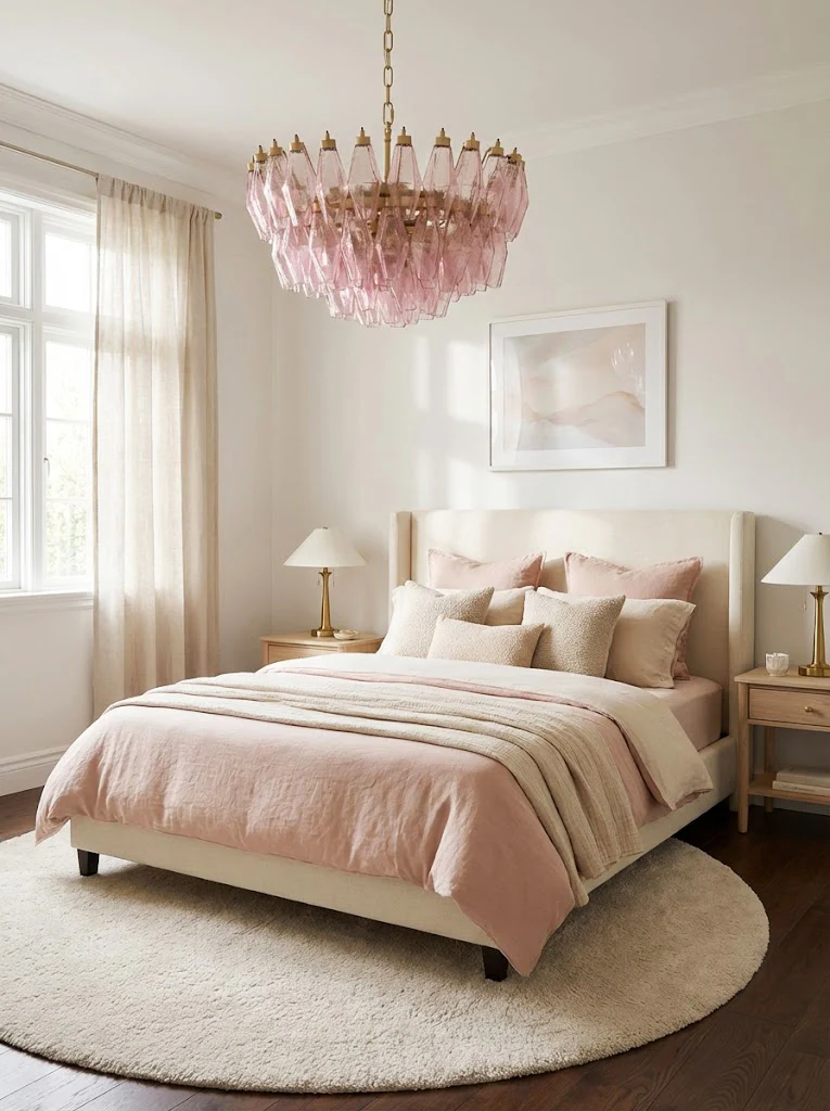 Pink Art Glass Polyhedron Tiered Chandelier - Image 3