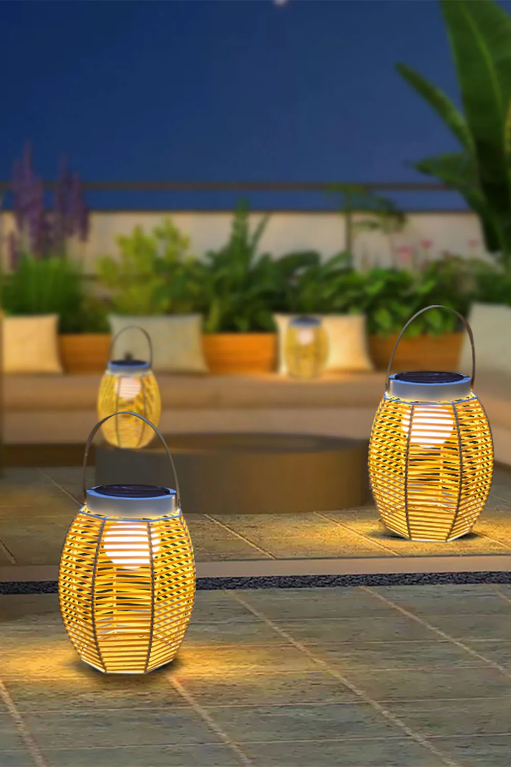 Rattan Lantern Rechargeable Solar Outdoor Table Lamp - Image 11