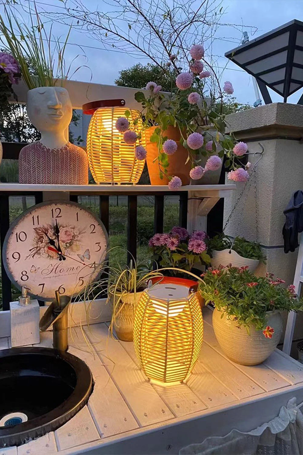 Rattan Lantern Rechargeable Solar Outdoor Table Lamp - Image 15