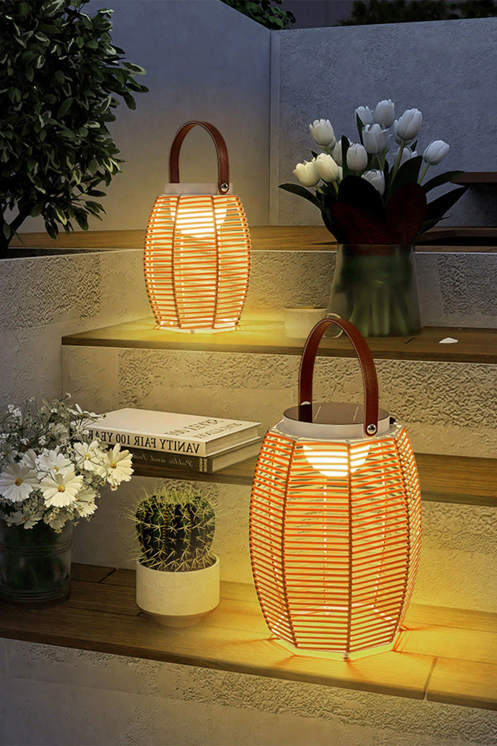 Rattan Lantern Rechargeable Solar Outdoor Table Lamp - Image 20