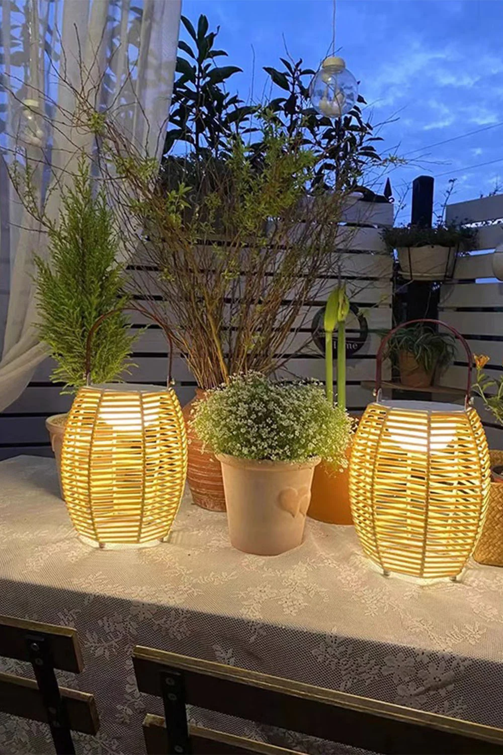 Rattan Lantern Rechargeable Solar Outdoor Table Lamp - Image 23