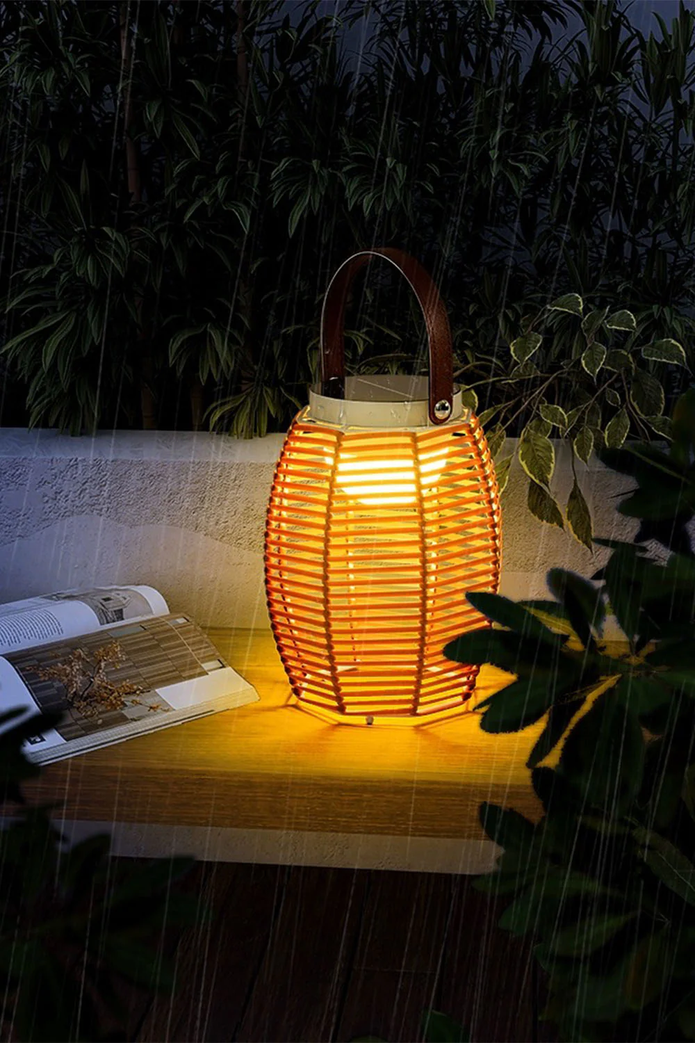 Rattan Lantern Rechargeable Solar Outdoor Table Lamp - Image 3