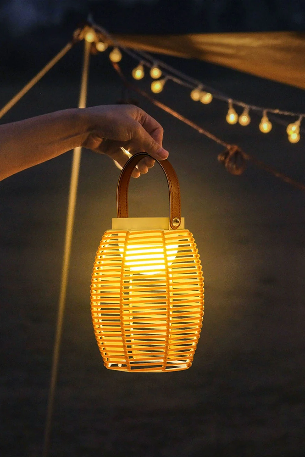 Rattan Lantern Rechargeable Solar Outdoor Table Lamp - Image 4