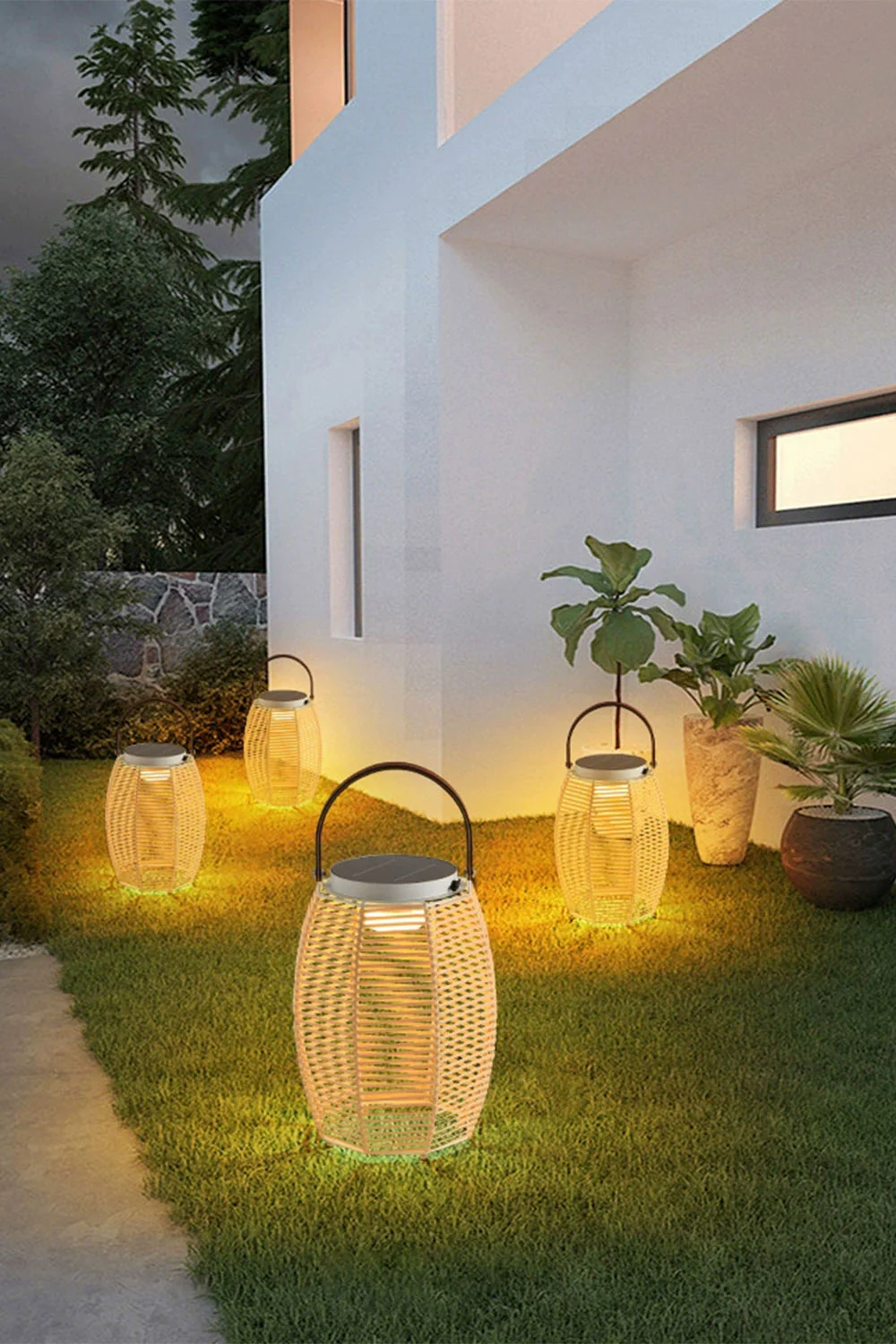Rattan Lantern Rechargeable Solar Outdoor Table Lamp - Image 6