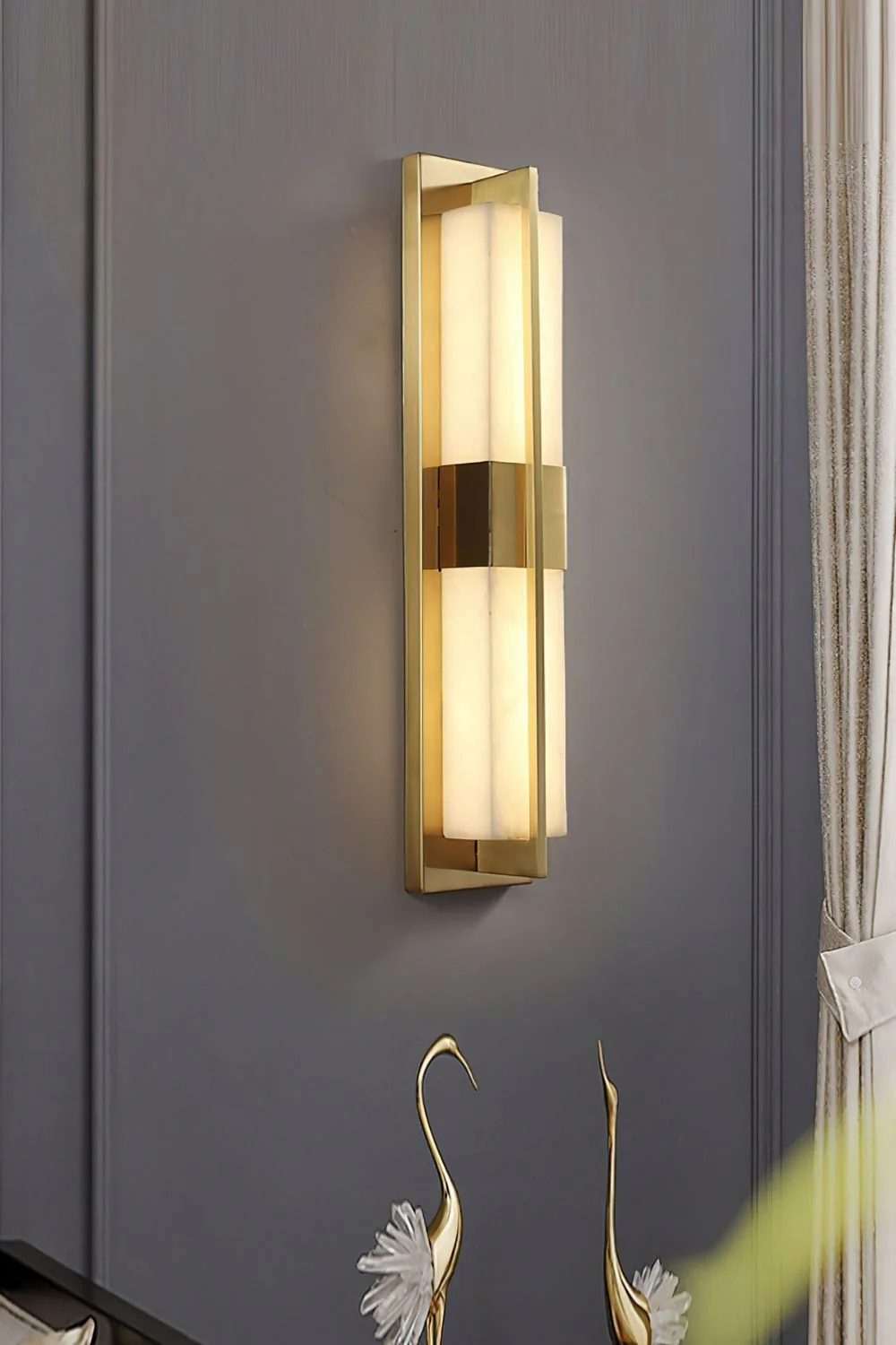 Rectangular Alabaster Brass Wall Lamp - Image 17