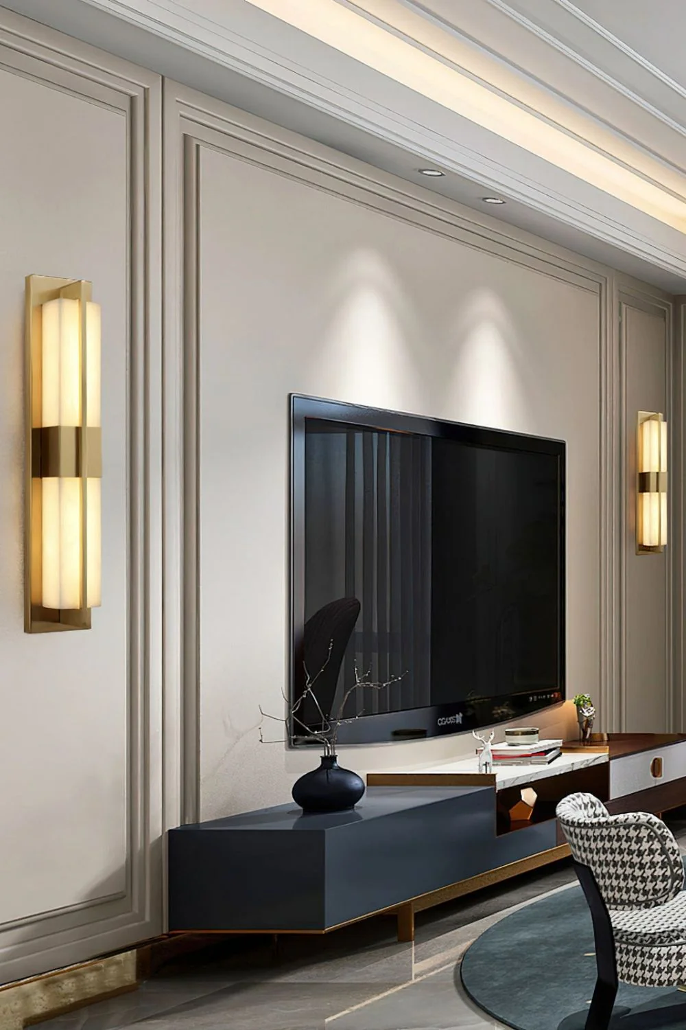 Rectangular Alabaster Brass Wall Lamp - Image 28