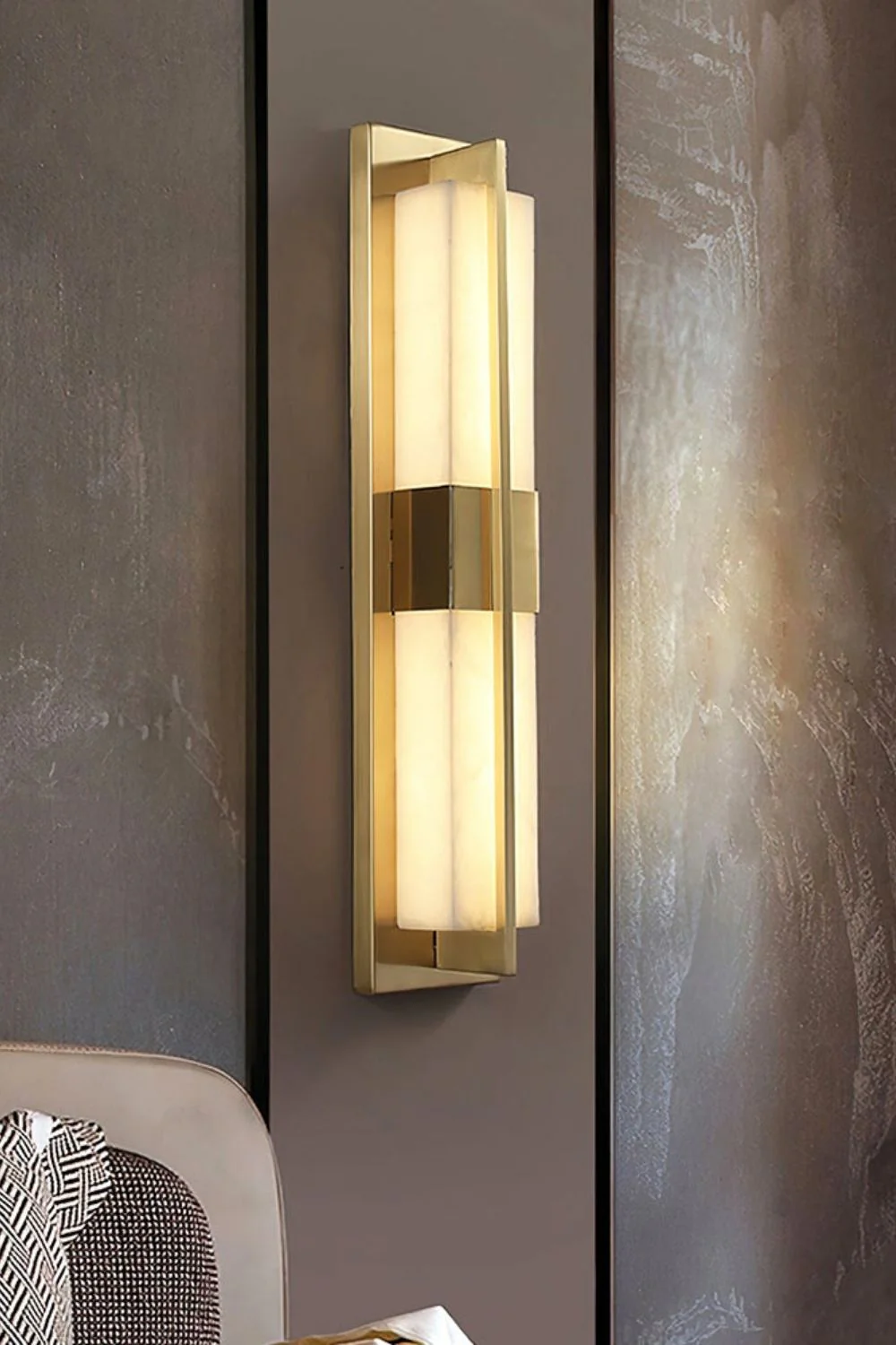 Rectangular Alabaster Brass Wall Lamp - Image 3