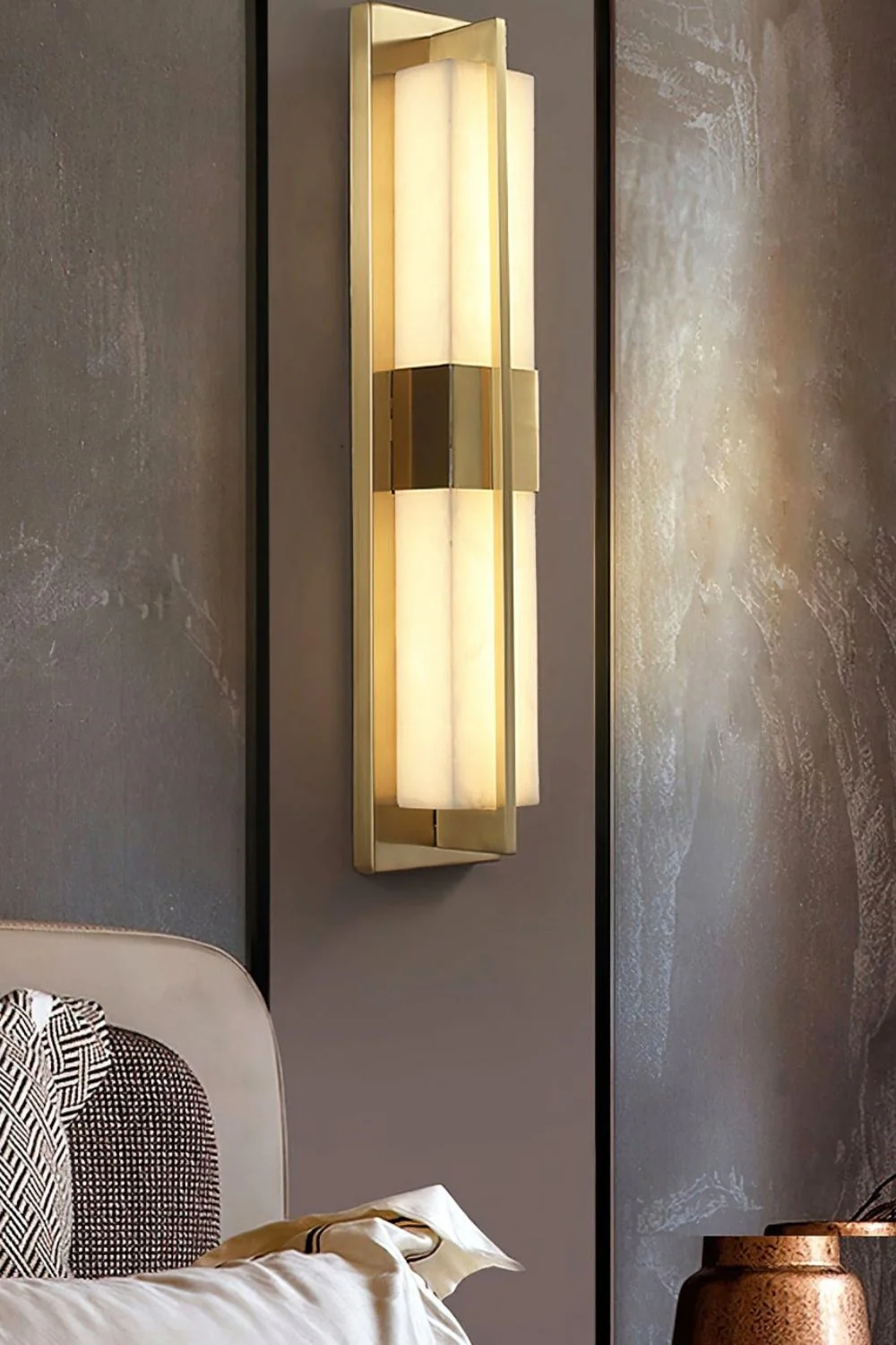 Rectangular Alabaster Brass Wall Lamp - Image 9