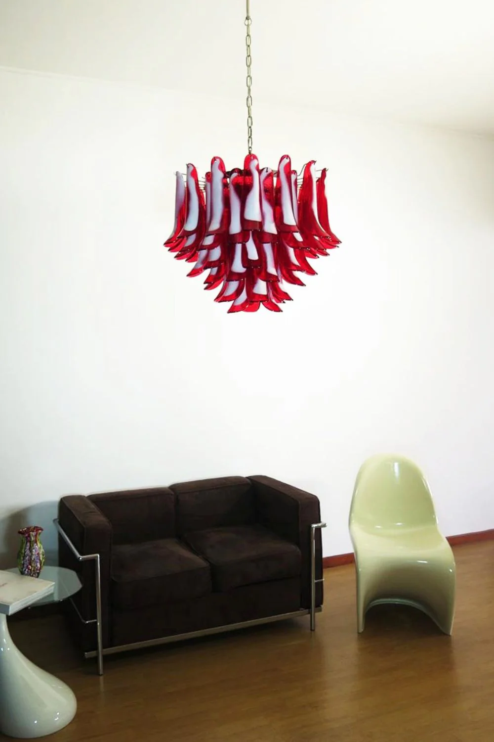 Red Art Glass Petal Chandelier - Image 9