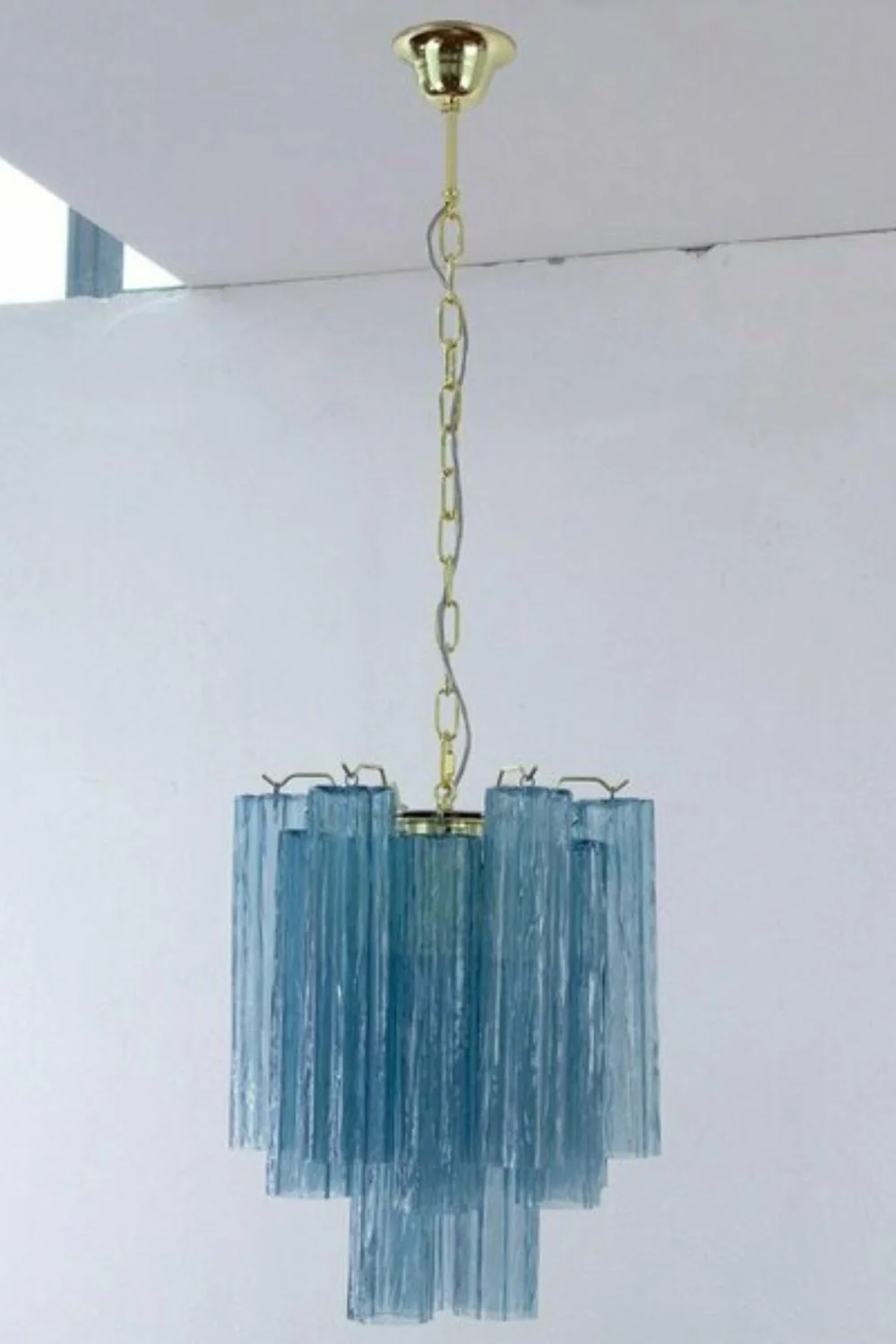 Retro Suspension Lamp with Blue Art Glass Tubes - Image 2