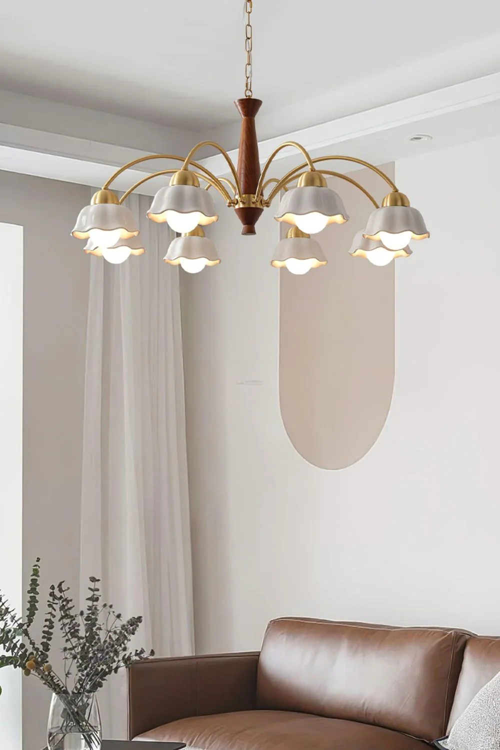 Retro Tulip Brass Chandelier - Image 3