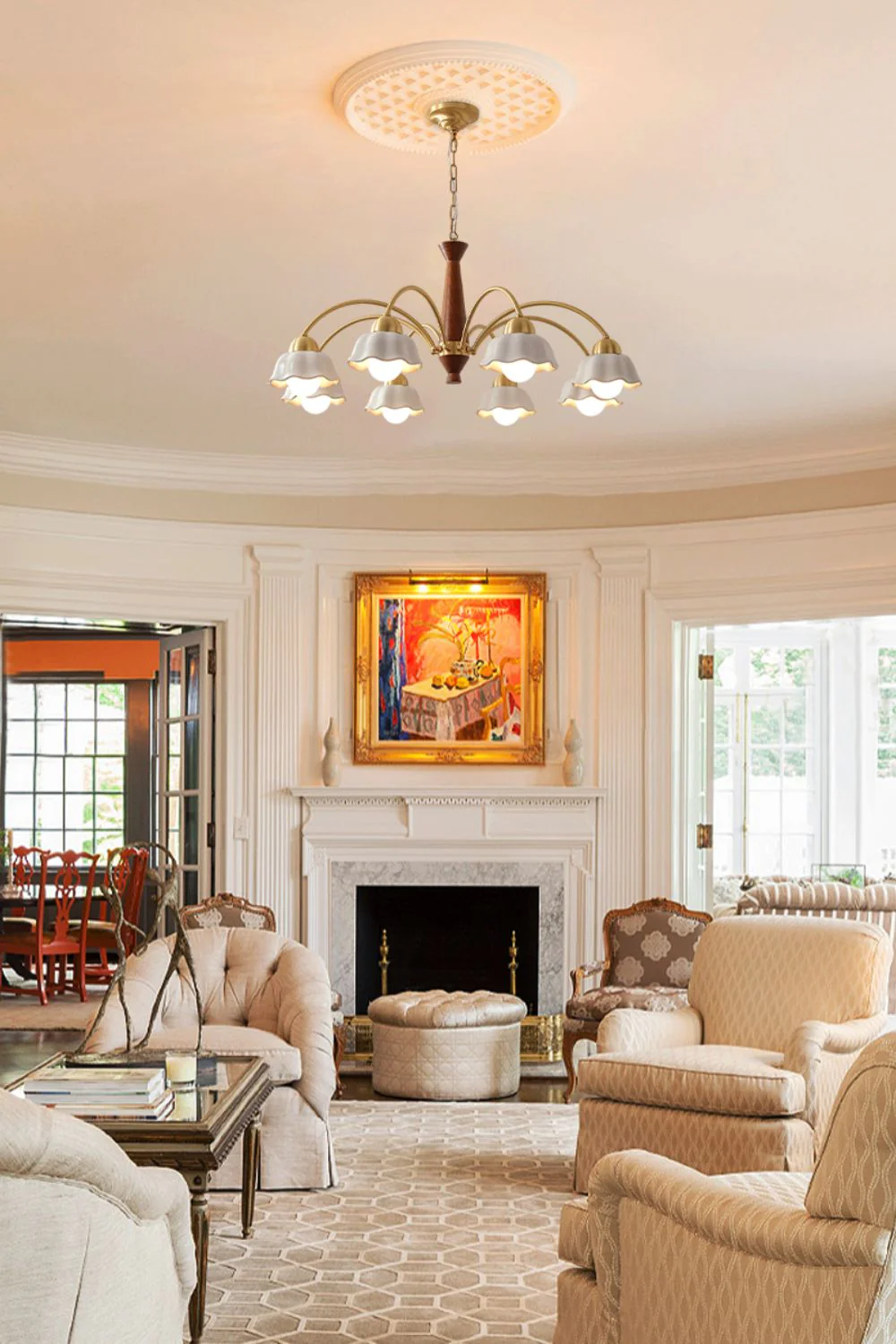 Retro Tulip Brass Chandelier - Image 7