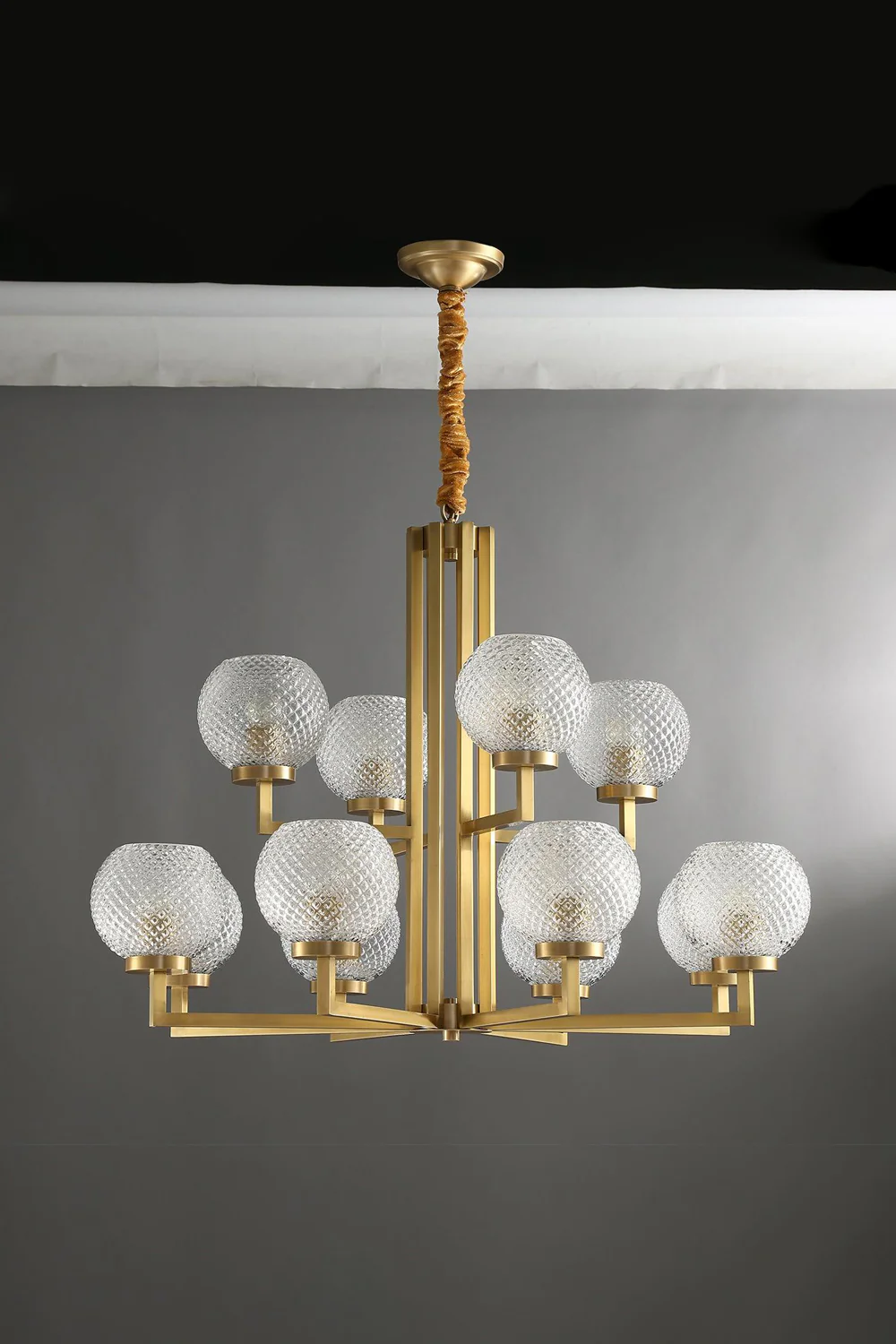 Ribbed Glass Brass Chandelier - Image 15