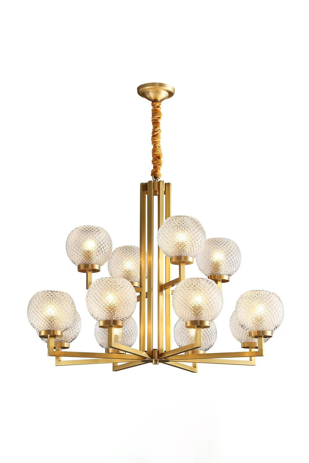 Ribbed Glass Brass Chandelier - Image 20