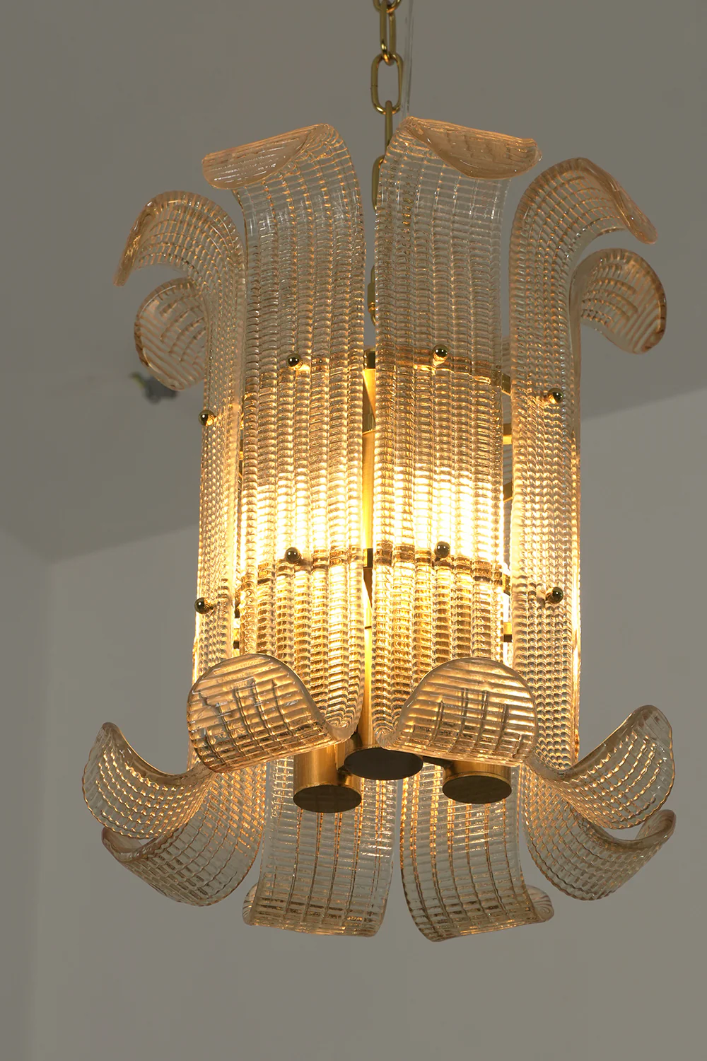 Ribbed Glass Scroll Chandelier - Image 12