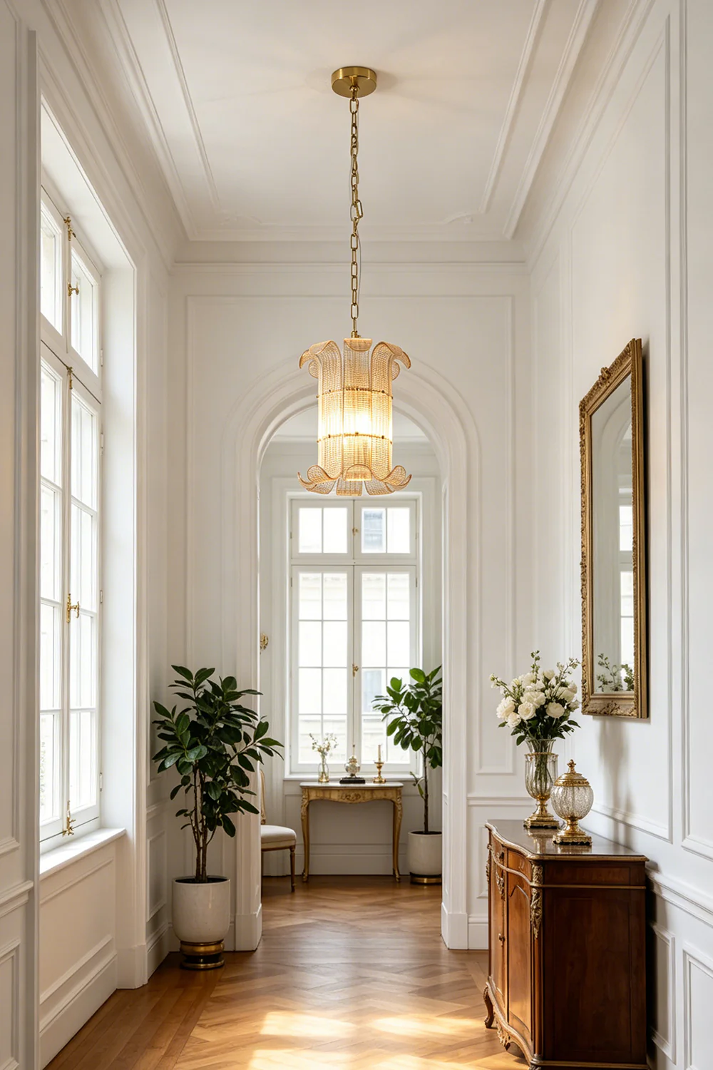Ribbed Glass Scroll Chandelier - Image 4